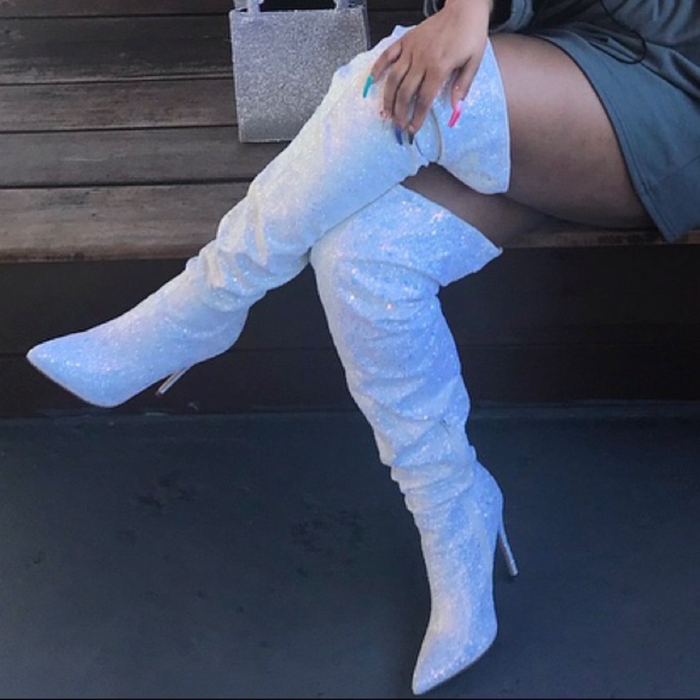 Glitered tf out Thigh High Heeled Boots (size 8)